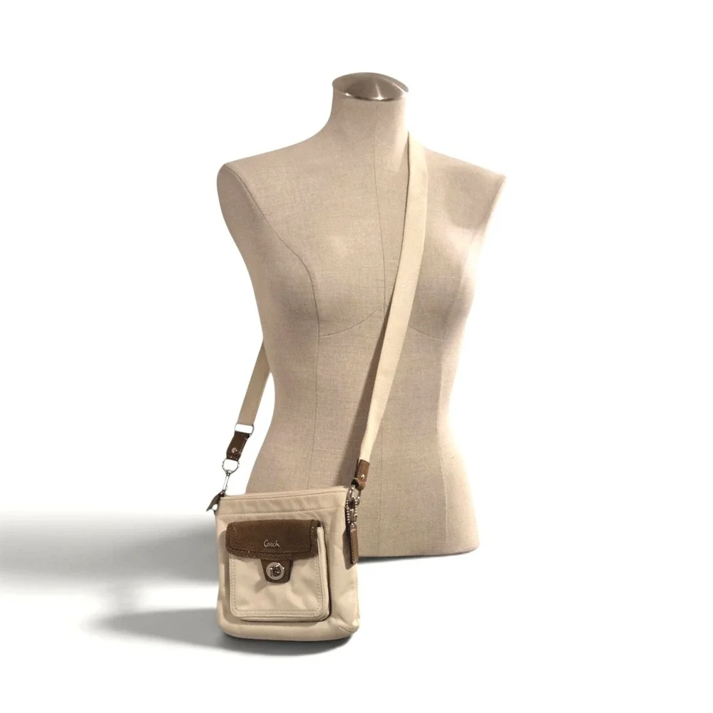 Coach Cream Leather Crossbody Bag Brown Snake‎ Print Turnlock Small Messenger